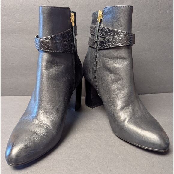 Talbots Black Simone Buckles Boots WOMENS SIZE 9.5M Orig$219 Ankle Zip 3" Heels - Picture 2 of 15